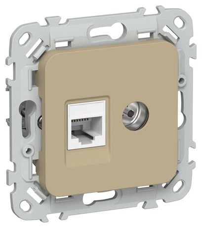 Розетка 2-м СП FLITE РКТВ5е-2-0-ФлХ RJ45/TV кат.5E UTP механизм хаки IEK FI-AK22-1-K59 IEK арт. FI-AK22-1-K59