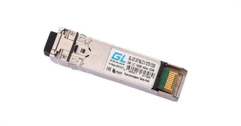 Модуль SFP+WDM 10Гбит/с одно волокно SM LC Tx:1270/Rx:1330нм 16дБ до 40км DDM GIGALINK GL-OT-ST16LC1-1270-1330