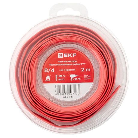 Термоусаживаемая трубка ТУТ нг 8/4 красная ролик 2 м |tut-8-r-b|EKF