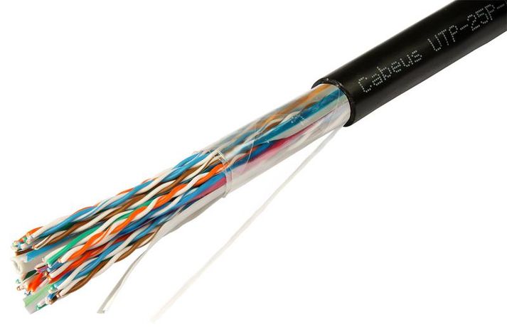 Кабель витая пара UTP-25P-Cat.5-OUT UTP (U/UTP), категория 5, 25 пар (24 AWG), одножильный (solid), для внешней прокладки, UV PE - 7467c Cabeus