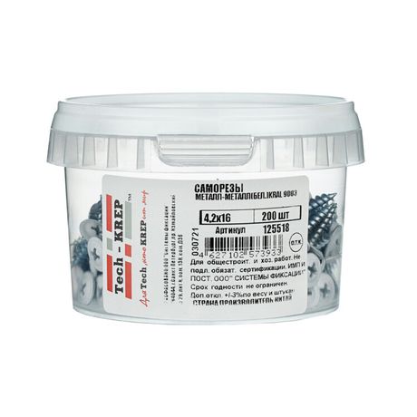 Саморез ШСММ 4,2х16 бел. KP RAL 9003 (200 шт) - ведро малое ( 0,396 кг) | 125518 Tech-KREP