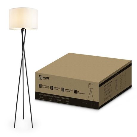 Светильник напольный под лампу ТНО 04-Е27-NB 230В бежевый абажур, черная тренога IN HOME - 4690612059556