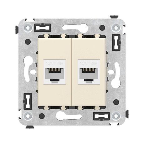 Компьютерная розетка RJ-45 без шторки в стену, кат.5е двойная, "Avanti", "Ванильная дымка" | 4405664 DKC ДКС