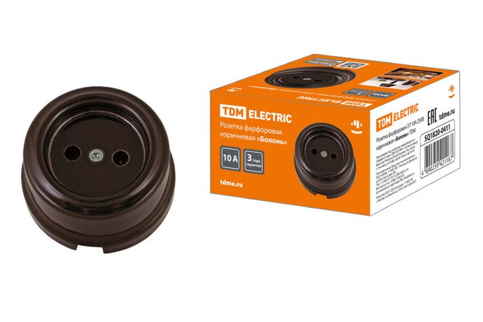 Розетка фарфоровая 2П 10А 250В коричневая «Болонь» | SQ1820-0411 TDM