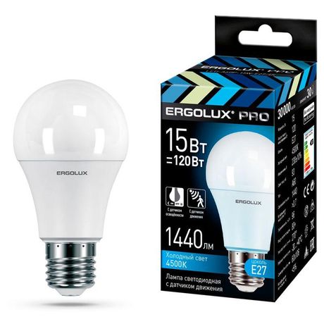 Лампа светодиодная с датчиком LED-A60P-15W-E27-4K PRO 15Вт Е27 4500К 220-240В Ergolux 14763