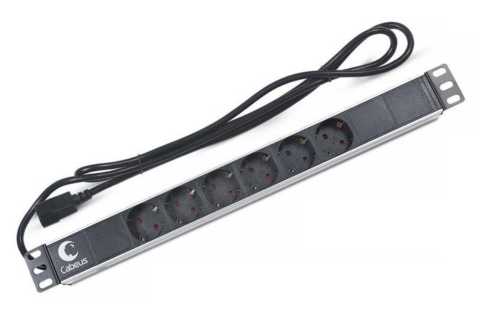 Блок евророзеток для 19дюйм шкафов PDU-6P-2IEC горизонт. 6 розеток 10А без выключателя алюм. корпус шнур 2м вилка IEC 320 C14 Cabeus 7289c