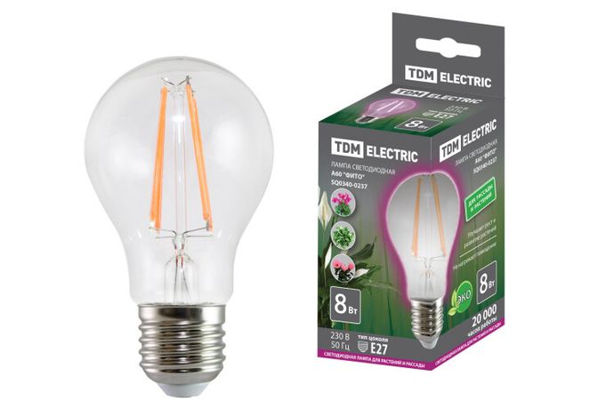 Лампа светодиодная для растений A60-8 Вт-230 В-E27-CL "ФИТО" 60*108 мм | SQ0340-0237 TDM