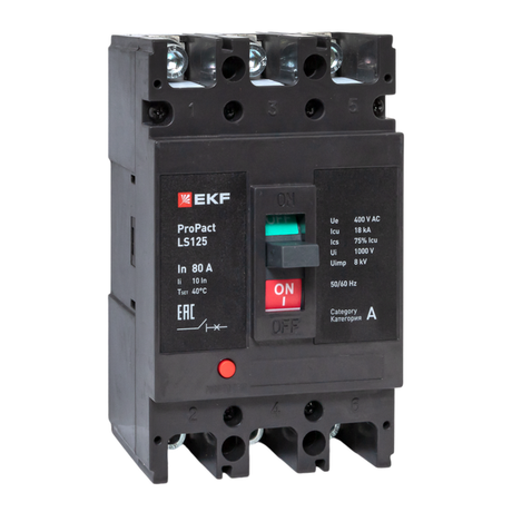 Выключатель автоматический LS125 18кА 3P 80А ProPact | mccb-125-18-3-80-ls EKF