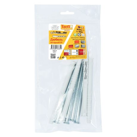 Дюбель фасадн. c шурупом потайн. гол с шлицем TORX 10x140 (4 шт) - пакет | 147671 Tecfi