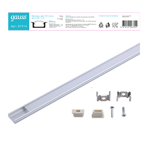 Профиль встраиваемый (врезной) алюминиевый для светодиодной LED ленты 2 м 22х6 мм матовый экран заглушки и крепеж в комплекте Basic Gauss - BT414