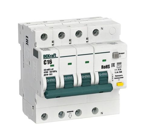 Выключатель автоматический дифференциального тока АВДТ 3P+N 16А 30мА AC х-ка C ДИФ-103 6кА | 16401DEK DEKraft APC