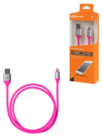 ДК 21 USB - Lightning 1 м силиконовая оплетка розовый | SQ1810-0321 TDM Дата-кабель