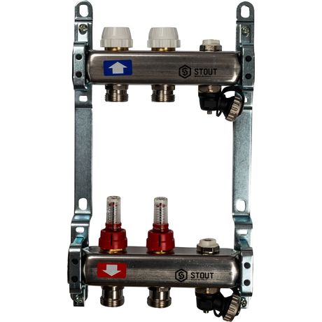 Коллекторная группа из нержавеющей стали 1' на 2 выхода со встроенными расходомерами - SMS-0927-000002 STOUT RG008Q1TNMBNBN