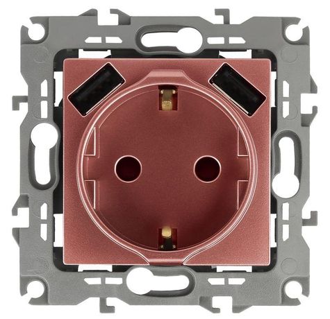 Розетка 16А 250В 2P+E с 2хUSB 5В-3А защ. шторки Эра12 медь 12-4109-14 ЭРА Б0047848