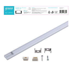 Профиль накладной прямой алюминиевый для светодиодной LED ленты 2 м 15,2х6 мм матовый экран заглушки и крепеж в комплекте Basic Gauss - BT411