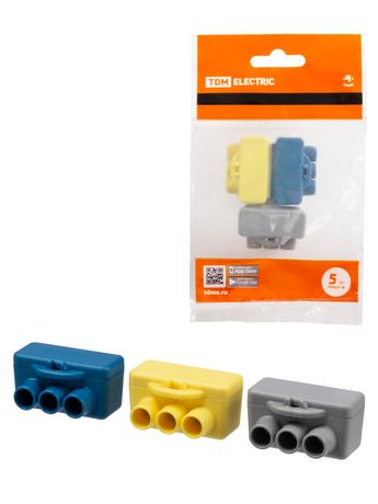 Набор клемм винтовых изолированных КВИ-3 для Al и Cu проводов (6,0мм2) (серая, синяя, желтая) | SQ0510-0606 TDM