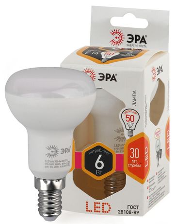 Лампа светодиодная LED R50-6W-827-E14 (диод, рефлектор, 6Вт, тепл, E14 (10/100/2800) ЭРА - Б0028489