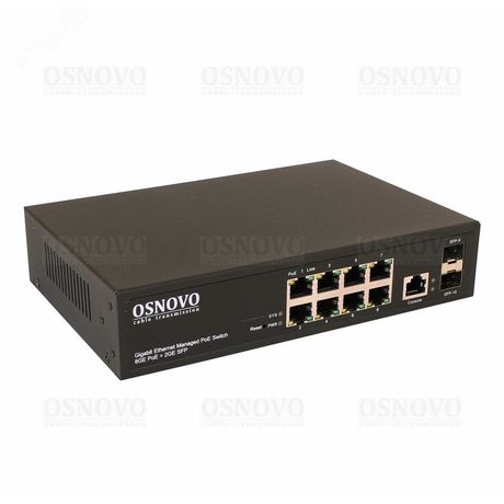 Управляемый L2 PoE коммутатор Gigabit Ethernet на 8 RJ45 + 2 x GE SFP порта. - 00013595 OSNOVO sct1304