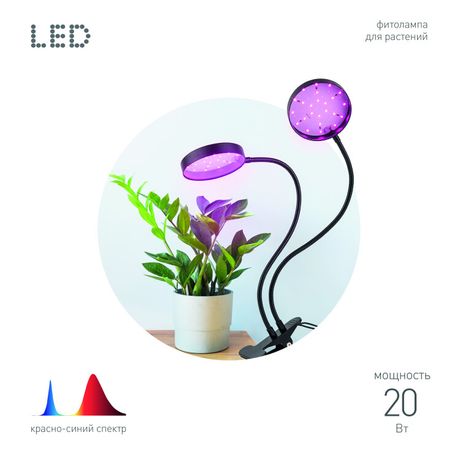 Светильник светодиодный FITO-20W-АLED-R 20Вт для растений красн./син. спектр на прищепке черн. Эра Б0053290