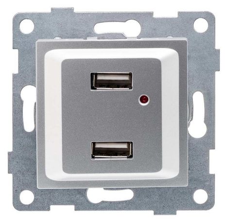 Розетка USB 2-м СП Ugra механизм серебр. GUSI С11USB2-004