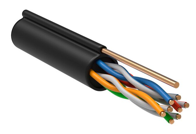 Кабель витая пара U/UTP кат.5E 4PR 24 AWG LDPE 1м трос РФ (уп.305м) GENERICA BC3-C5E04-159-305-R-G IEK