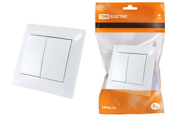 Выключатель двухклавишный 10А белый ''Лама'' - SQ1815-0002 TDM