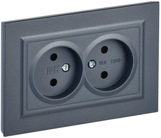 Розетка 2-м СП BRITE РС12-2-БрМ 10А в сборе без заземл. защ. шторок маренго IEK BR-R20-10-K35-F