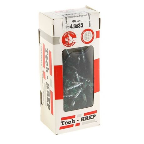 Саморез кровельный сверло 4,8х35 RAL-6005 (тёмно-зеленый) (60шт) - коробка с окном | 124634 Tech-KREP
