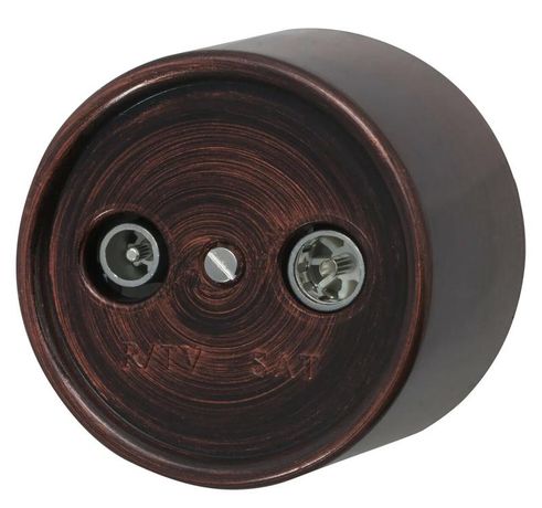 Розетка телевизионная оконечная TV/R/SAT 1-м ОП Лизетта 10А IP20 ретро ABS-пластик медн. век Bironi B1-305-16