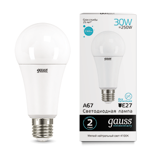 Лампа светодиодная LED 30 Вт 2360 лм 4100К AC180-240В E27 А67 (груша) нейтральный Elementary Gauss - 73229
