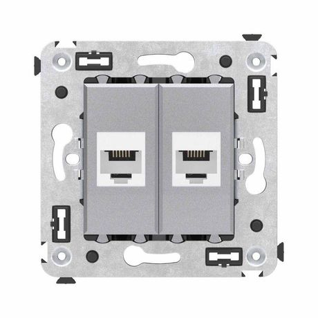 Телефонная розетка RJ-12 без шторки в стену двойная, "Avanti", "Закаленная сталь" | 4404614 DKC ДКС