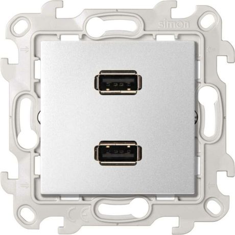 Розетка 2xUSB 2.0 для передачи данных цвета алюминий S24 Harmonie | 2411090-033 Simon