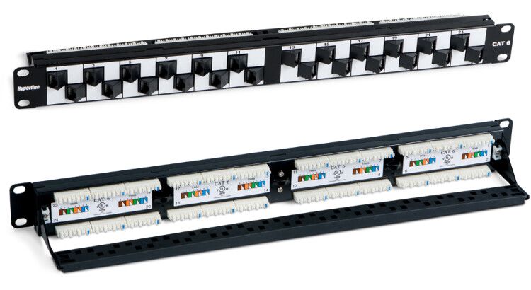 Патч-панель PP2A-19-24S-8P8C-C6-110 19", 1U, с угловыми портами, 24 порта RJ-45, категория 6, Dual IDC | 37957 Hyperline