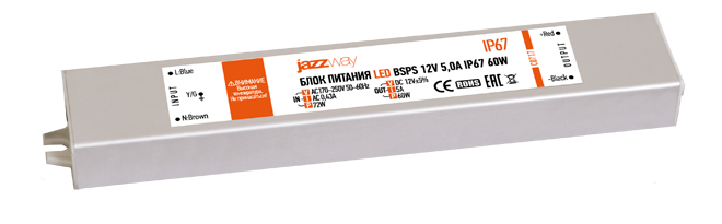 Драйвер для светодиодной ленты LED BSPS 12V5,0A=60W (new) влагозащищенный IP67 | 3329273A Jazzway