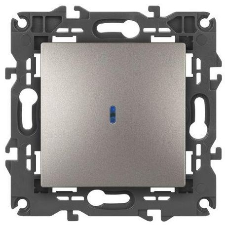Выключатель одноклавишный, в рамку (скрытого монтажа) с подсветкой титан 10А 250В автоматические (безвинтовые) зажимы ЭРА Elegance 14-1102-16 - Б0065785