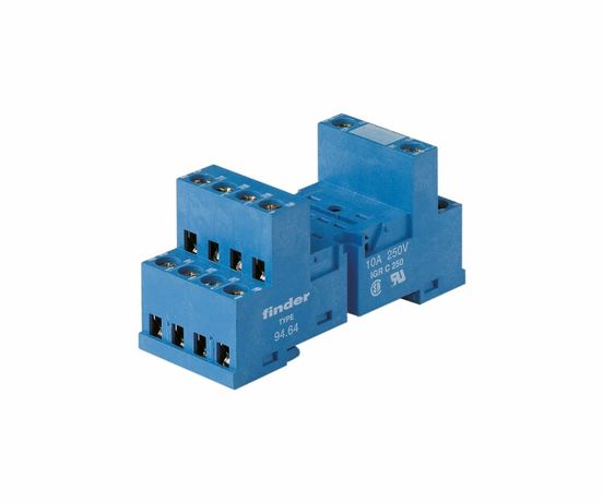 Розетка с винтовыми клеммами (с зажимной клетью) для реле 55.32, 55.34, таймера 85.02, 85.04, в комплекте металлическая клипса 094.51, версия: синий цвет - 94.64SMA FINDER 9464SMA