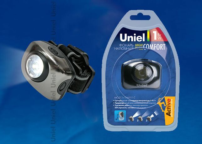 Фонарь налобный «Bright eyes comfort» S-HL011-C Gun Metal алюм.корпус, 1 LED, упаковка кламшелл, 3хААА н/к | 03212 Uniel