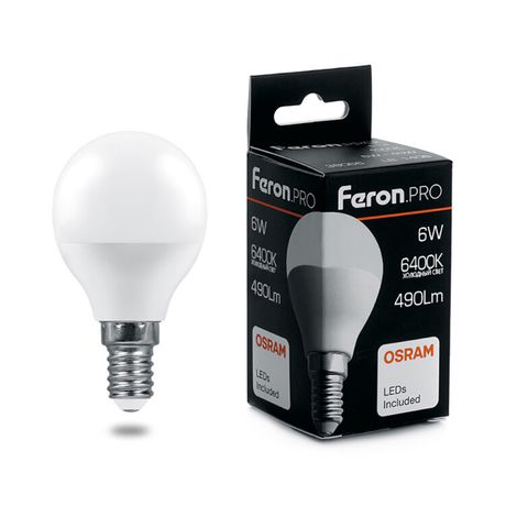Лампа светодиодная .PRO LB-1406 Шарик E14 6W 6400K OSRAM LED | 38067 Feron