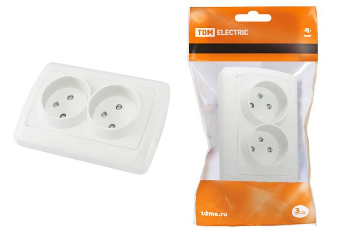 Розетка двойная 2П 10А 250В с защ. шт. белая "Онега" | SQ1805-0012 TDM