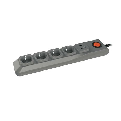 Удлинитель с сетевым фильтром 4х3м заземл. 10А Lux SGSL5-3U GREY 1хUSB 1А ПВС 3х0.75 защита от перенапряж. короткого замыкания Uniel UL-00001761
