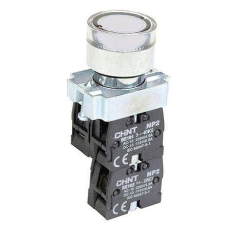 Кнопка управления NP2-BW3165 плоская, белая, 1НО+1НЗ, AC/DC230В (LED), IP40 (R) | 575724 CHINT