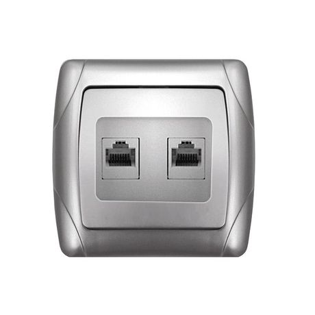 Маргарита розетка двухпортовая компьютерная RJ45, серебро (еврослот) - 1083-S Союз