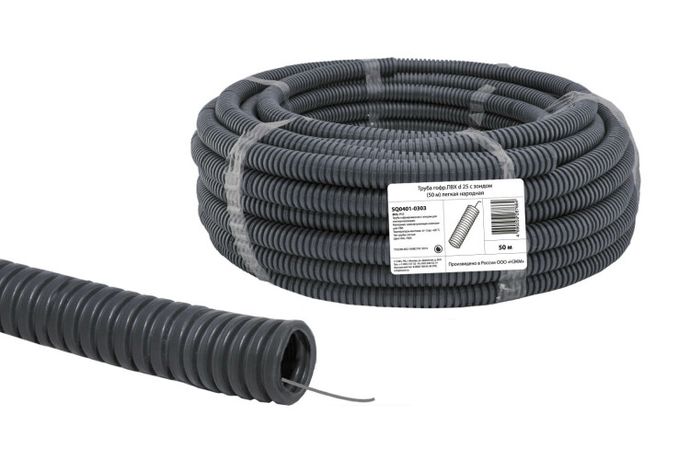 Труба гибкая гофрированная ПВХ 25мм с протяжкой лёгкая народная (50м) | SQ0401-0303 TDM