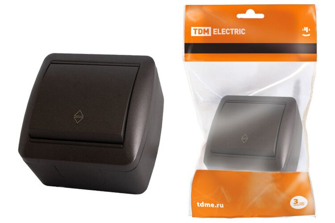 Выключатель на 2 направления 1-кл. открытой установки IP44 10А шоколад "Селигер" | SQ1818-0211 TDM