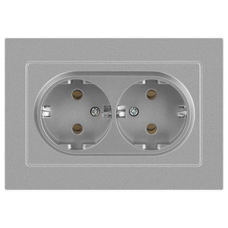 Розетка однофазная двойная скрытого монтажа, в рамку с заземлением без шторок алюминий 16А 250В IP20 винтовые зажимы 6-205-03 Intro Accent - Б0063490 ЭРА