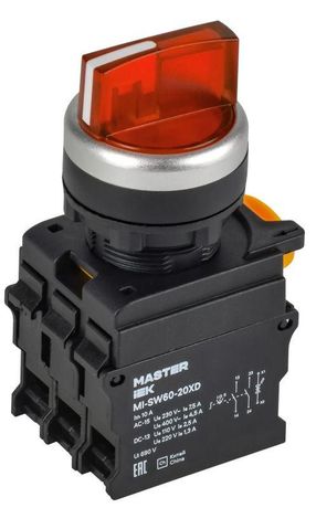 Переключатель с подсветкой 3 полож. 2NO красный MASTER | MI-SW60-20XD-4-14-3-K04 IEK