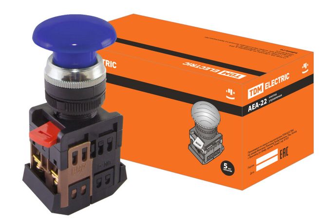 Кнопка AEА-22 "Грибок" синий d22мм 1з+1р | SQ0704-0017 TDM