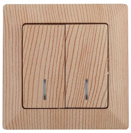 Выключатель двойной с подсветкой, 10А-250В, СУ, Solo, сосна,4-105-11 - Б0043297 ЭРА