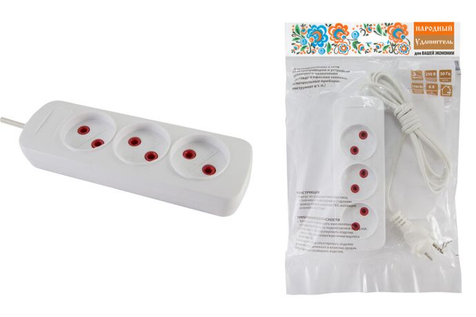 Удлинитель народный УН3 3 гнезда, 1,5метра, б/з, ШВВП 2х0,75 мм2 6А/250В | SQ1303-1200 TDM
