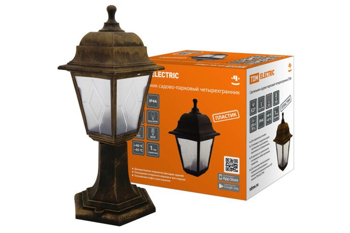 Светильник садово-парковый НТУ 04-60-001 четырехгранник, стойка, пластик, расс.пластик, бронза | SQ0330-0775 TDM